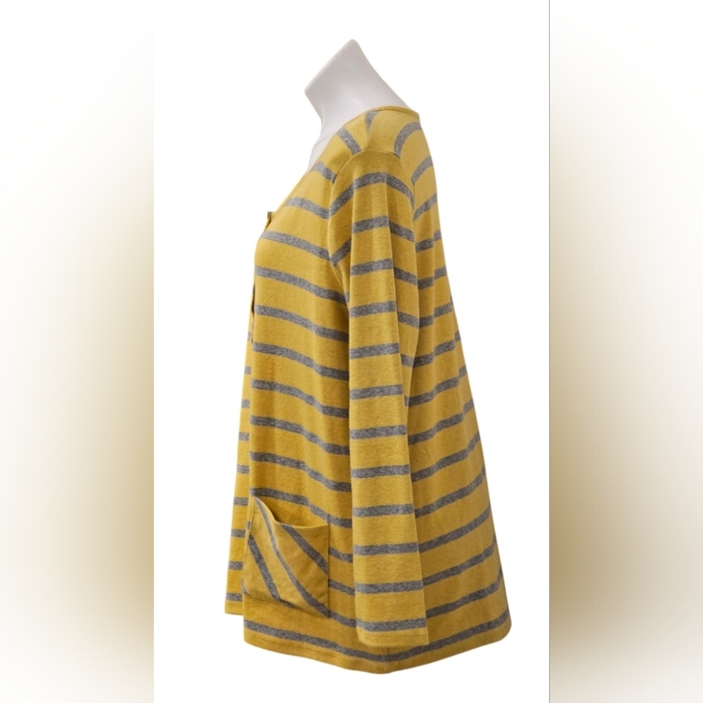 Soft Surroundings Yellow Striped Button-Front Top - image 2